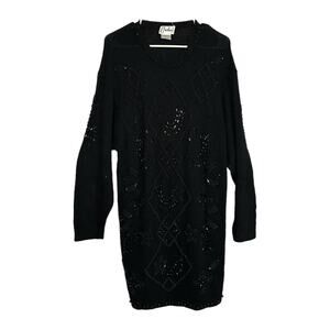 Carducci Black Beaded Long Sleeve Wool Blend Sweater Dress, Medium, Pre-Owned